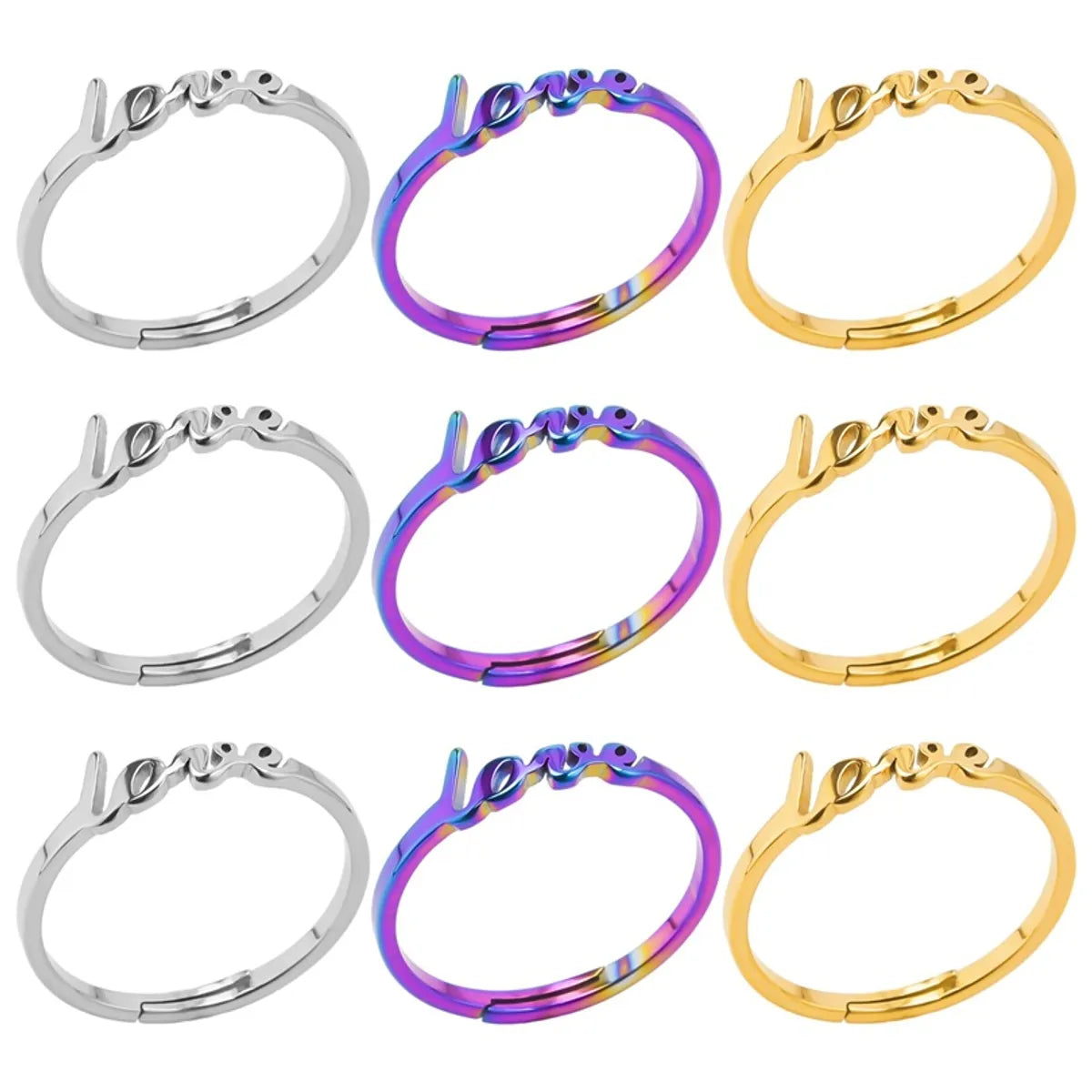 Wholesale Jewelry Simple Style Letter 304 Stainless Steel 18K Gold Plated Open Rings