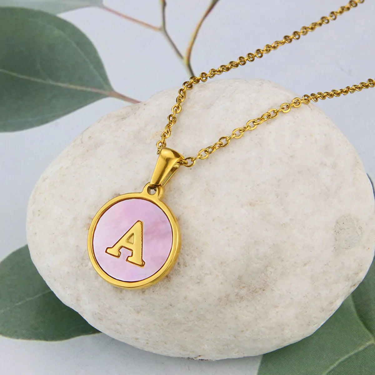 Simple Style Letter Titanium Steel Plating Inlay Shell Pendant Necklace