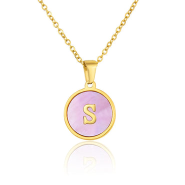 Simple Style Letter Titanium Steel Plating Inlay Shell Pendant Necklace