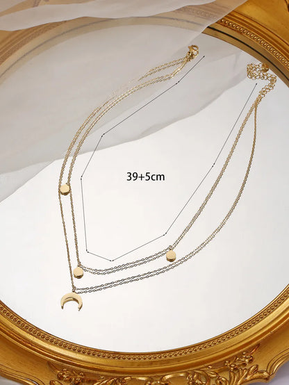 Simple Style Moon Stainless Steel Plating 14k Gold Plated Layered Necklaces