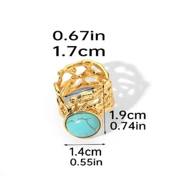 Wholesale Simple Style Oval Copper Plating Inlay Natural Stone Wide Band Rings