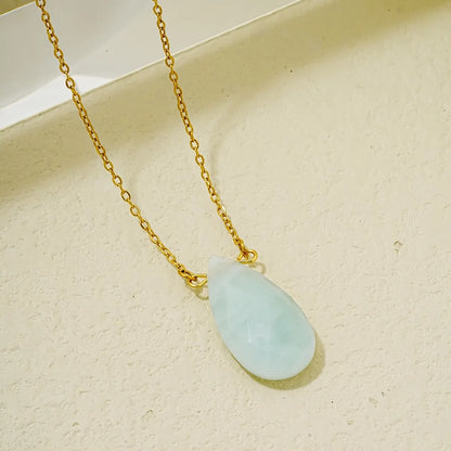 Wholesale Simple Style Oval Water Droplets Stainless Steel Natural Stone Plating Chain Pendant Necklace