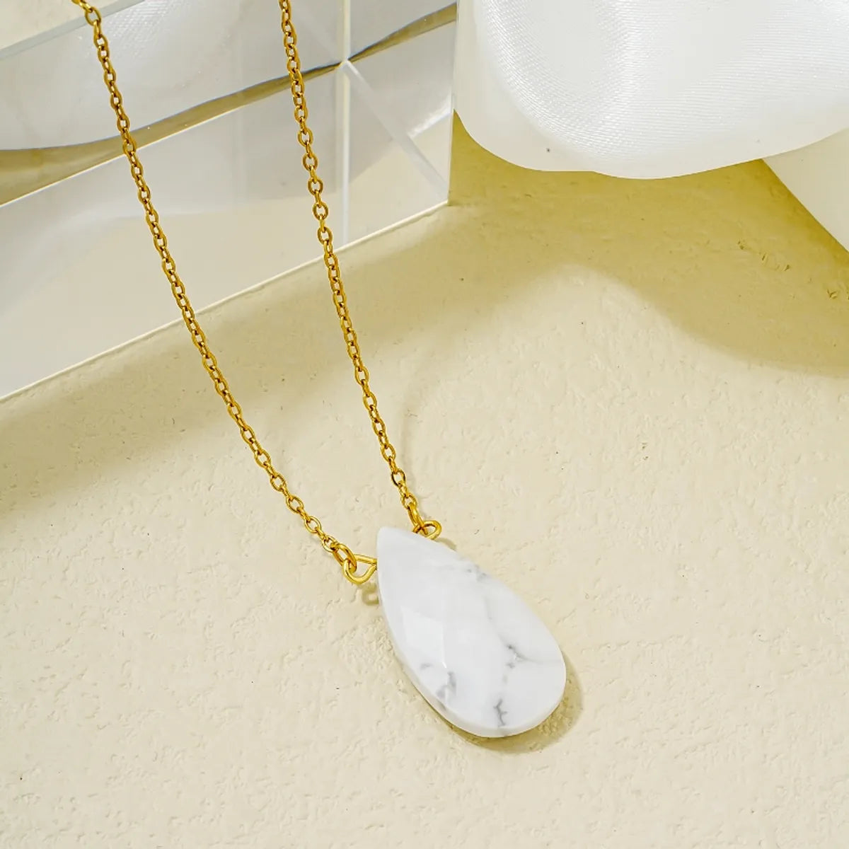 Wholesale Simple Style Oval Water Droplets Stainless Steel Natural Stone Plating Chain Pendant Necklace