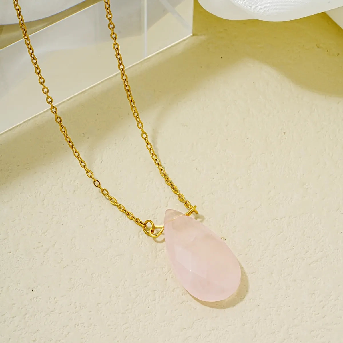 Wholesale Simple Style Oval Water Droplets Stainless Steel Natural Stone Plating Chain Pendant Necklace