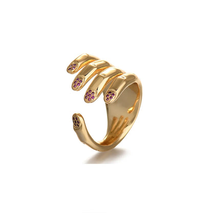 Wholesale Simple Style Palm Copper Inlay White Gold Plated Gold Plated Zircon Open Rings