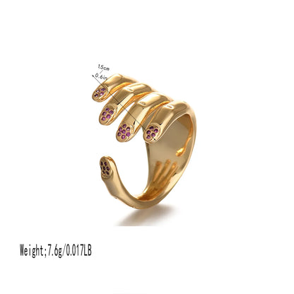 Wholesale Simple Style Palm Copper Inlay White Gold Plated Gold Plated Zircon Open Rings