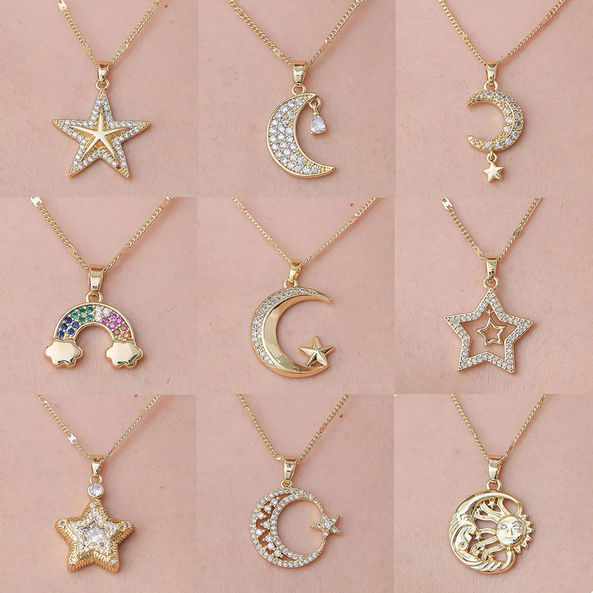 Wholesale Simple Style Rainbow Star Moon Stainless Steel Titanium Steel Polishing Plating Pendant Necklace