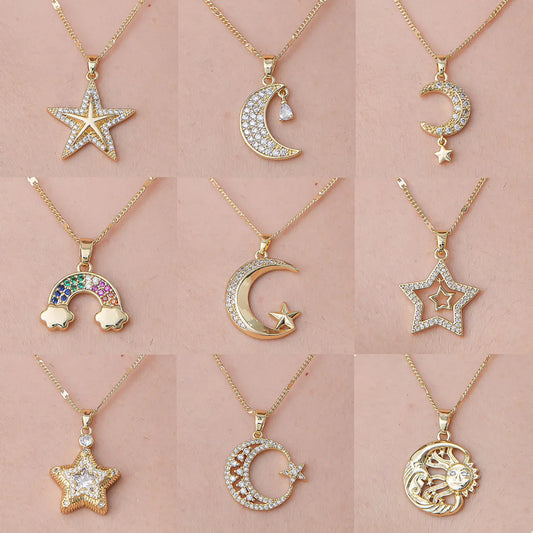 Wholesale Simple Style Rainbow Star Moon Stainless Steel Titanium Steel Polishing Plating Pendant Necklace