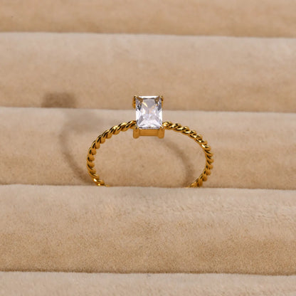 Simple Style Rectangle Stainless Steel Inlay Zircon 18k Gold Plated Rings