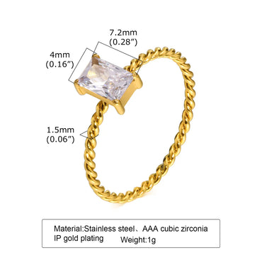 Simple Style Rectangle Stainless Steel Inlay Zircon 18k Gold Plated Rings