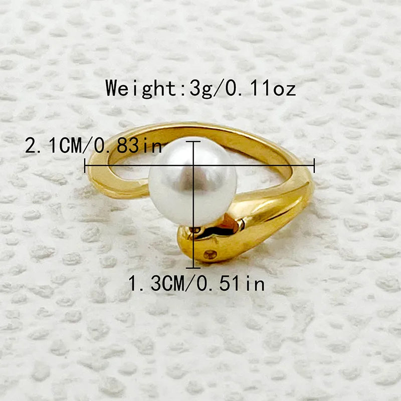 304 Stainless Steel Gold Plated Simple Style Roman Style Commute Plating Inlay Round Pearl Rings