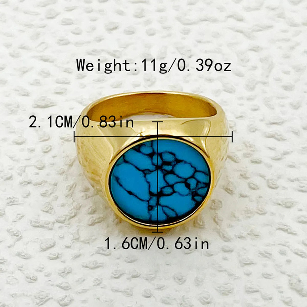 304 Stainless Steel Gold Plated Simple Style Roman Style Commute Plating Inlay Round Turquoise Rings