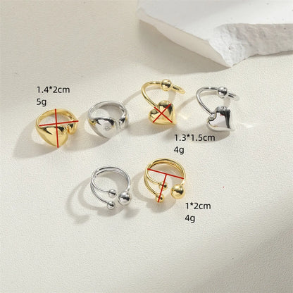 Wholesale Simple Style Round Heart Shape Copper 14K Gold Plated Open Rings