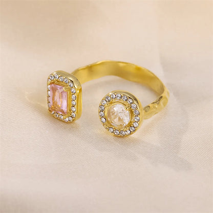 Wholesale Simple Style Round Stainless Steel Inlay Zircon Open Rings