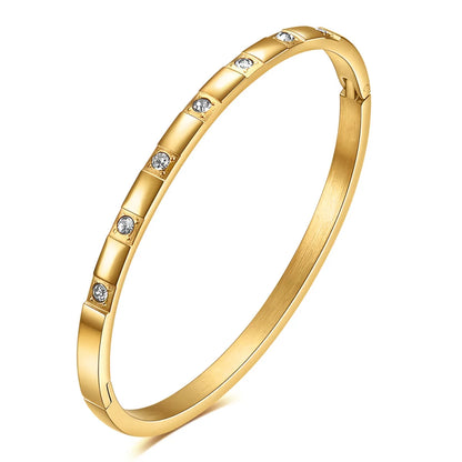 Wholesale Simple Style Round Stainless Steel Plating Inlay 18k Gold Plated Zircon Bangle