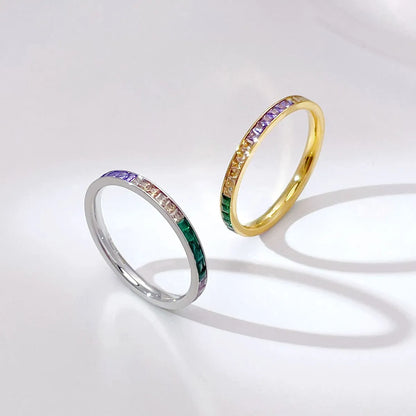 Wholesale Simple Style Round Stainless Steel Plating Inlay White Gold Plated Gold Plated Zircon Rings