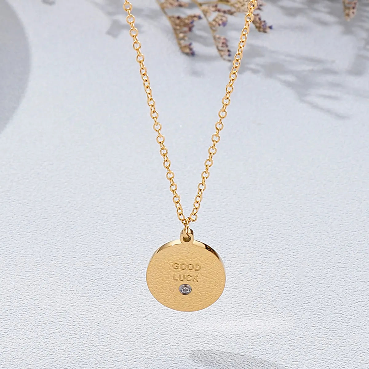 Wholesale Simple Style Round Titanium Steel Inlay Zircon Pendant Necklace