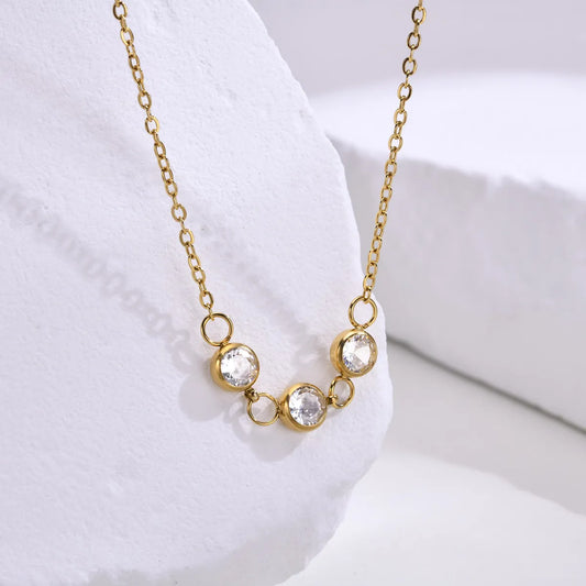 Simple Style Round Titanium Steel Plating Inlay Zircon Gold Plated Necklace