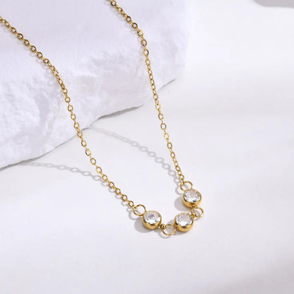 Simple Style Round Titanium Steel Plating Inlay Zircon Gold Plated Necklace