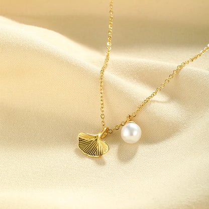 Wholesale Simple Style Shell Stainless Steel Plating Inlay 18k Gold Plated Artificial Pearls Pendant Necklace