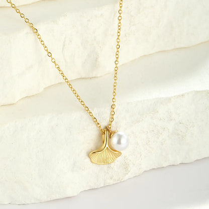 Wholesale Simple Style Shell Stainless Steel Plating Inlay 18k Gold Plated Artificial Pearls Pendant Necklace