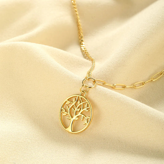 Wholesale Simple Style Shiny Bc1035 Lucky Tree Stainless Steel Polishing Plating 18k Gold Plated Pendant Necklace