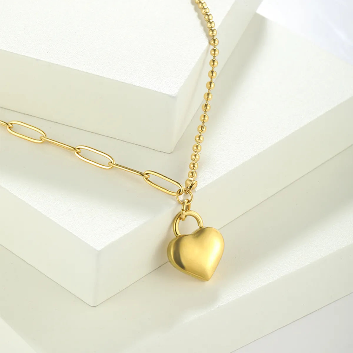 Wholesale Simple Style Shiny Heart Shape Stainless Steel Polishing Plating 18k Gold Plated Pendant Necklace