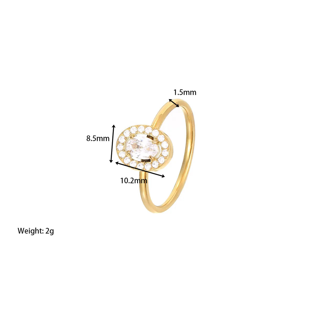 Simple Style Shiny Oval Stainless Steel Plating Inlay Zircon White Gold Plated Gold Plated Rings