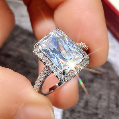 Wholesale Simple Style Shiny Rectangle Copper Inlay Zircon Rings