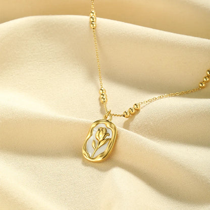 Wholesale Simple Style Shiny Rose Stainless Steel Polishing Plating 18k Gold Plated Pendant Necklace