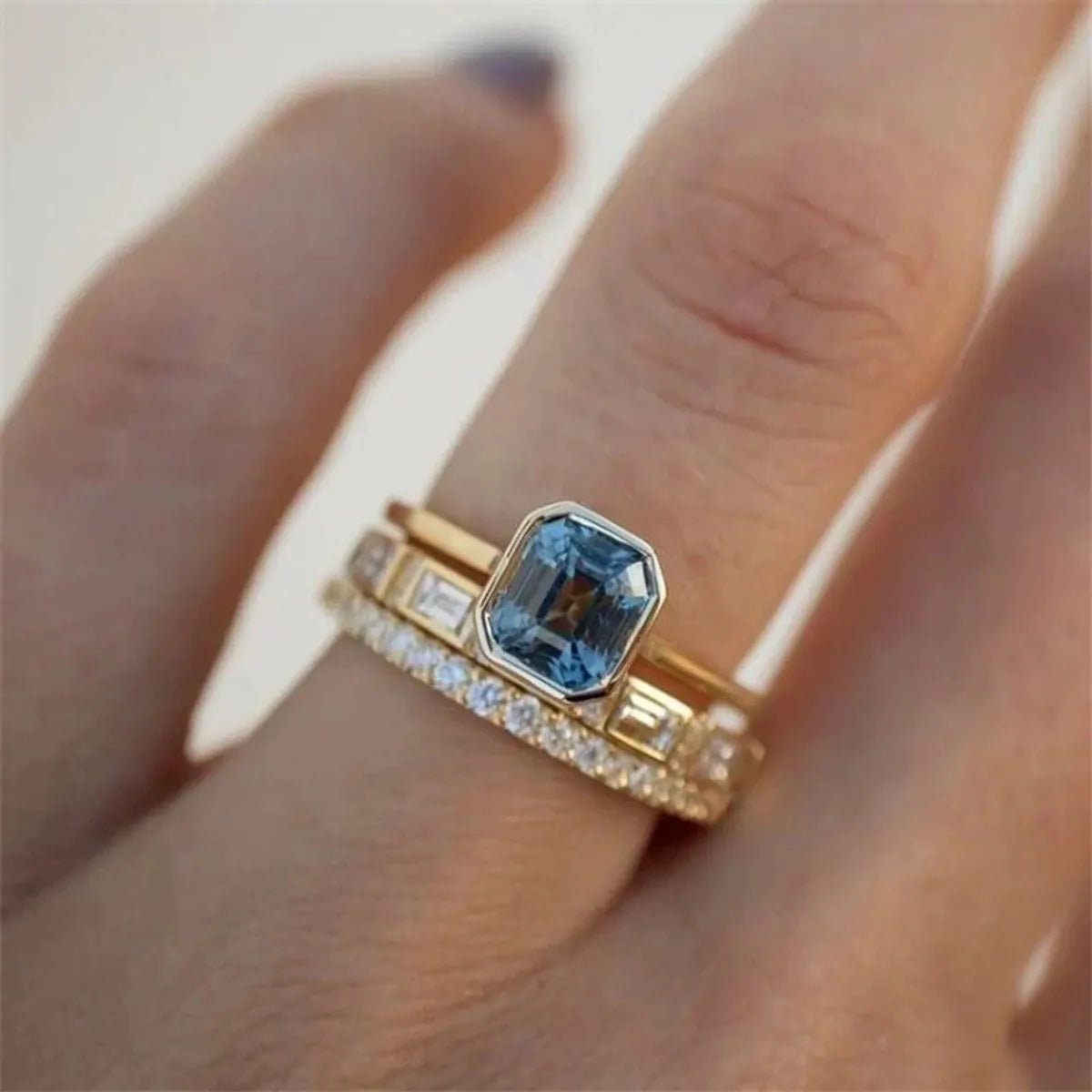 Wholesale Simple Style Shiny Square Copper Inlay Zircon Rings