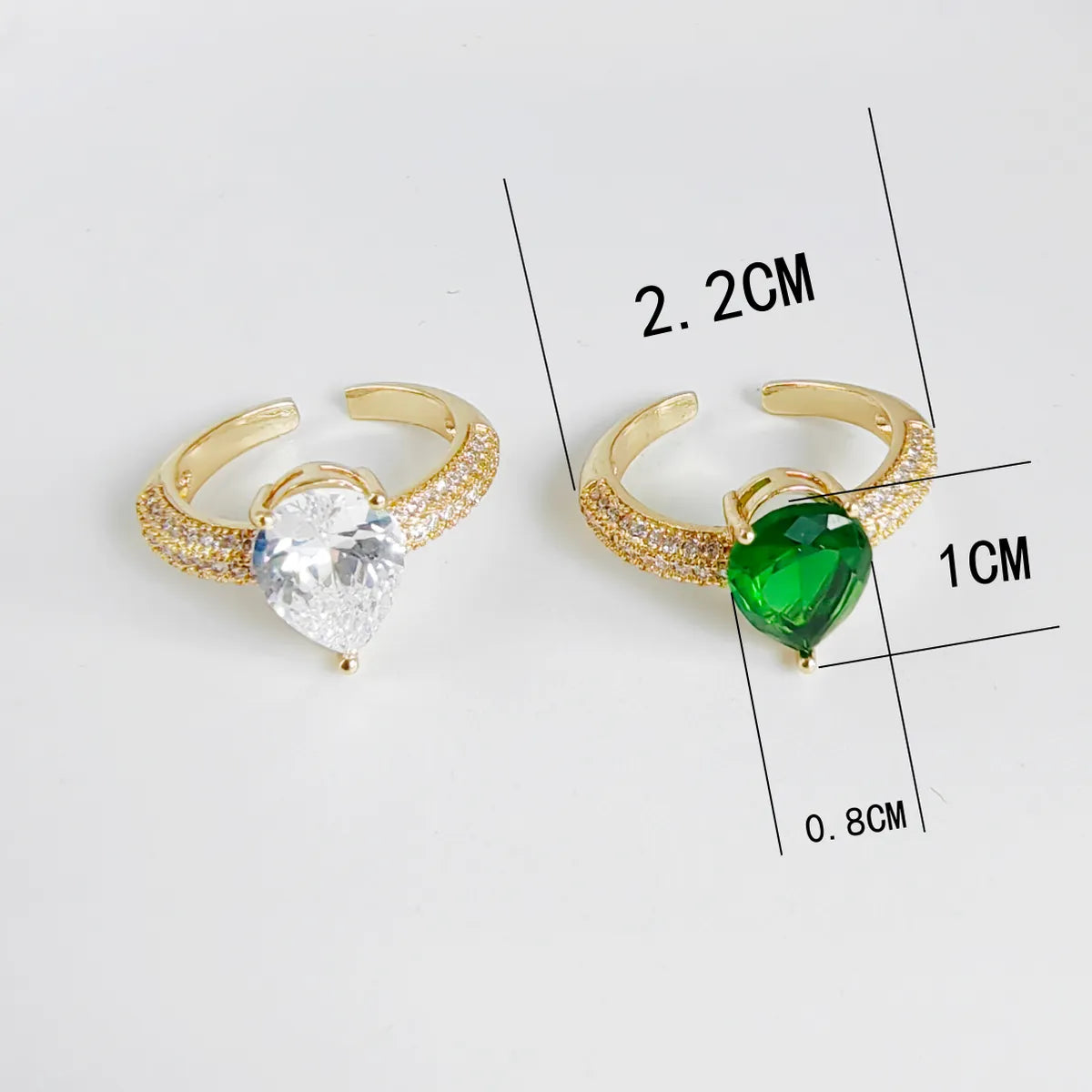 Wholesale Simple Style Shiny Water Droplets Copper Plating Inlay 18K Gold Plated Gold Plated Zircon Open Rings