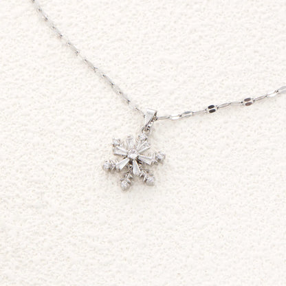 Simple Style Snowflake Stainless Steel Plating Inlay Zircon Pendant Necklace