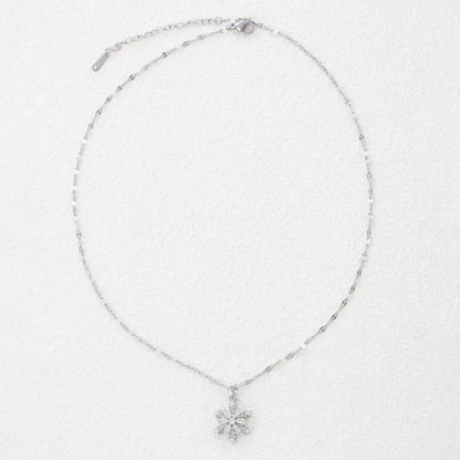 Simple Style Snowflake Stainless Steel Plating Inlay Zircon Pendant Necklace