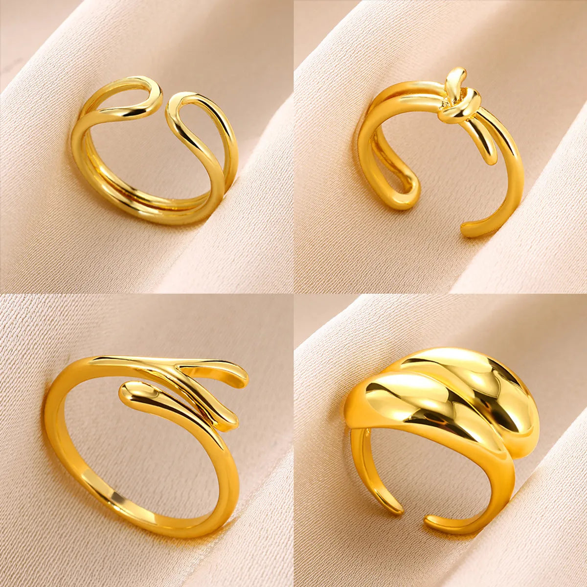 Wholesale Simple Style Solid Color Copper Plating Gold Plated Rings