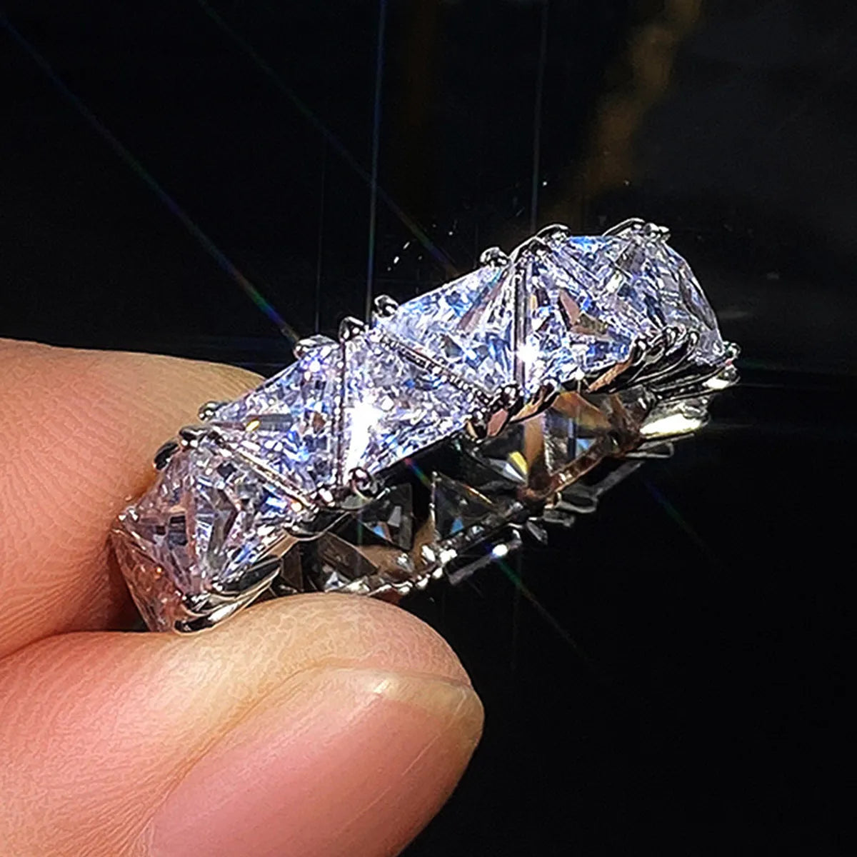 Wholesale Simple Style Solid Color Copper Plating Inlay White Gold Plated Zircon Rings