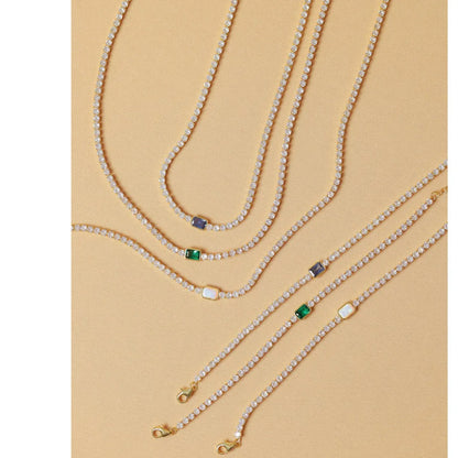 Wholesale Simple Style Solid Color Stainless Steel Natural Stone Zircon Necklace