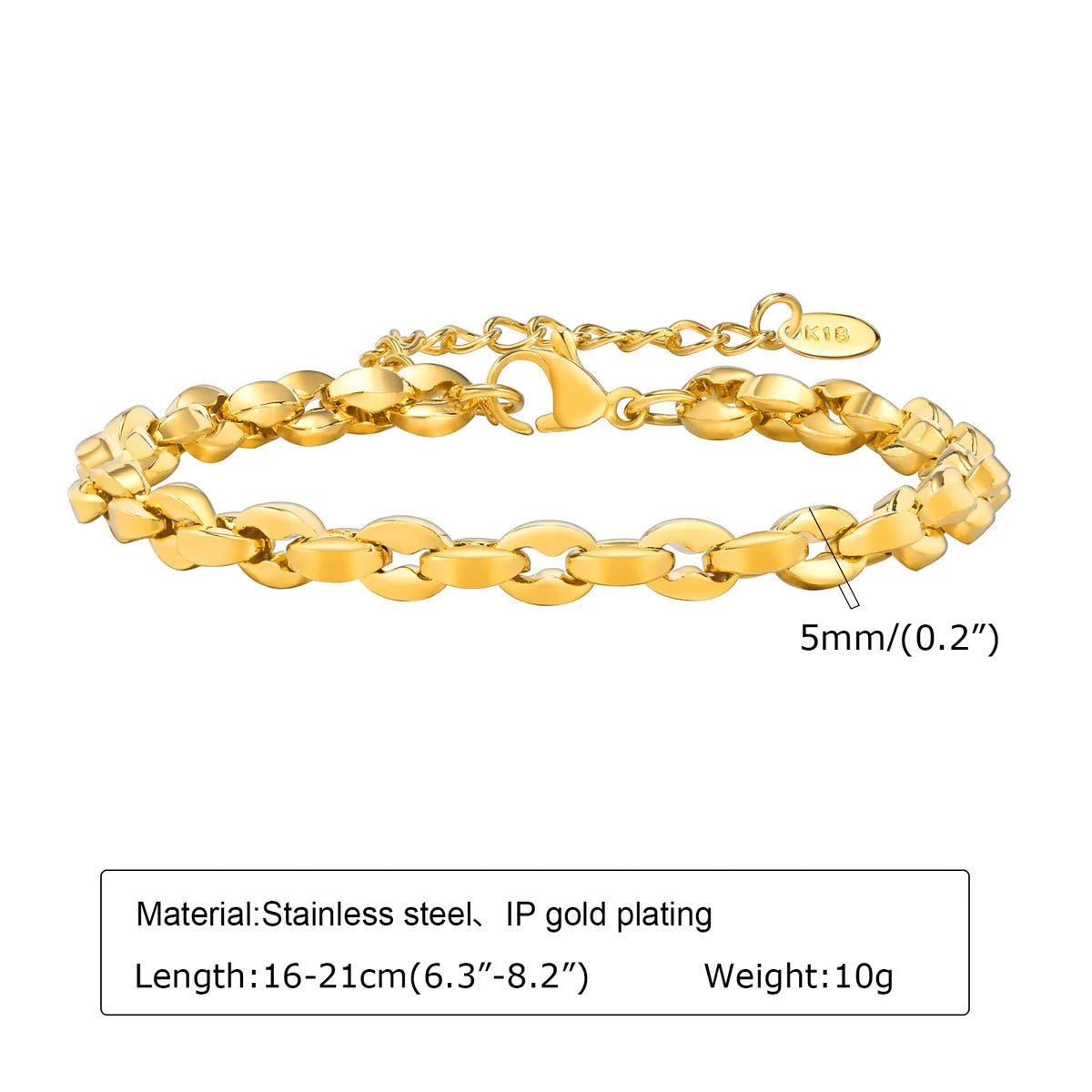 Wholesale Simple Style Solid Color Stainless Steel Plating 18k Gold Plated Bracelets