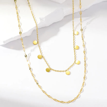 Wholesale Simple Style Solid Color Stainless Steel Plating 18k Gold Plated Double Layer Necklaces