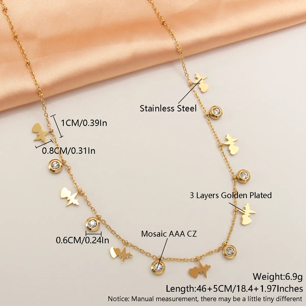 Wholesale Simple Style Solid Color Stainless Steel Plating Inlay Gold Plated Zircon Necklace