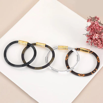 Wholesale Simple Style Solid Color Stainless Steel Pu Leather Bracelets