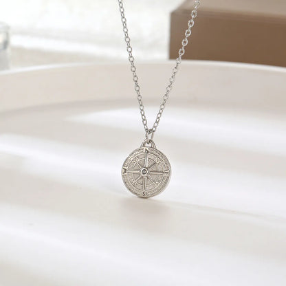 Wholesale Simple Style Solid Color Titanium Steel Inlay Zircon Pendant Necklace