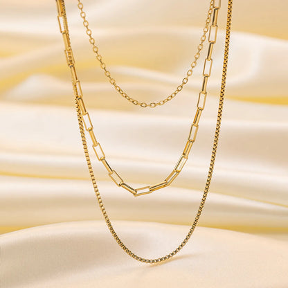 304 Stainless Steel 18K Gold Plated Simple Style Plating Chain Solid Color Three Layer Necklace