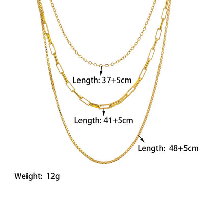 304 Stainless Steel 18K Gold Plated Simple Style Plating Chain Solid Color Three Layer Necklace