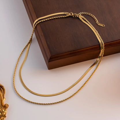 Wholesale Simple Style Solid Color Titanium Steel Plating Gold Plated Layered Necklaces