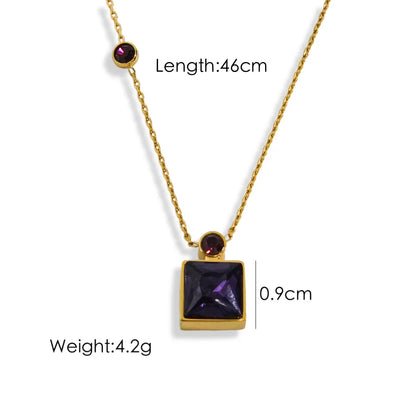 304 Stainless Steel 14K Gold Plated Simple Style Inlay Square Zircon Pendant Necklace