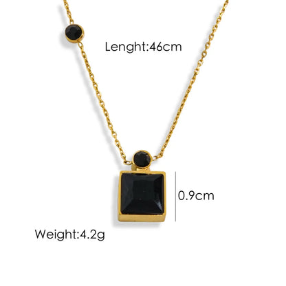 304 Stainless Steel 14K Gold Plated Simple Style Inlay Square Zircon Pendant Necklace