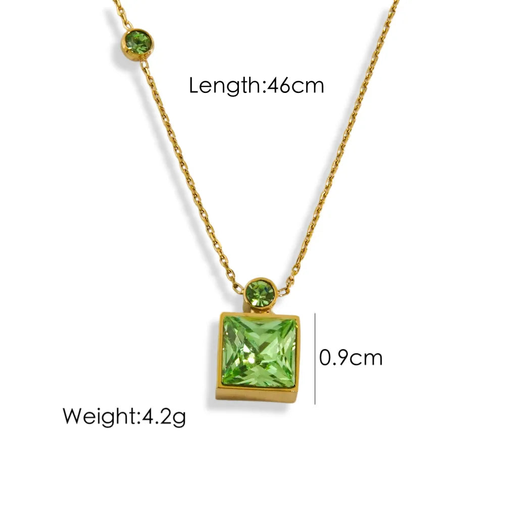 304 Stainless Steel 14K Gold Plated Simple Style Inlay Square Zircon Pendant Necklace