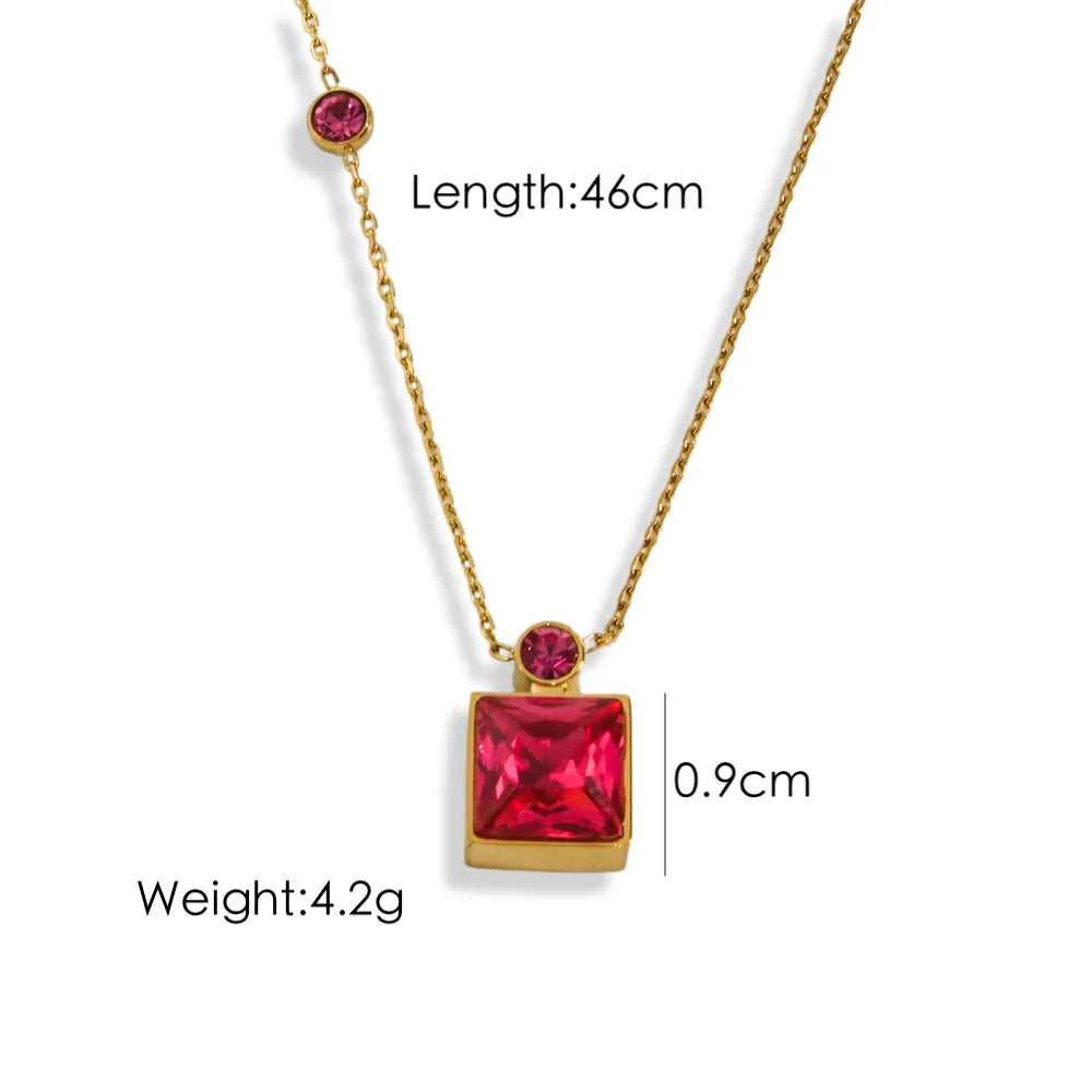 304 Stainless Steel 14K Gold Plated Simple Style Inlay Square Zircon Pendant Necklace