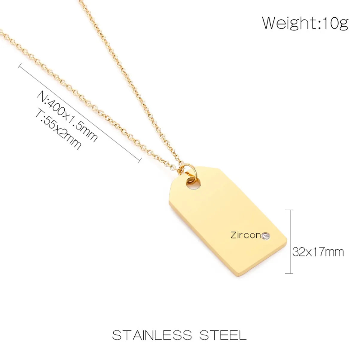 Wholesale Simple Style Square Stainless Steel Titanium Steel Inlay Zircon Pendant Necklace